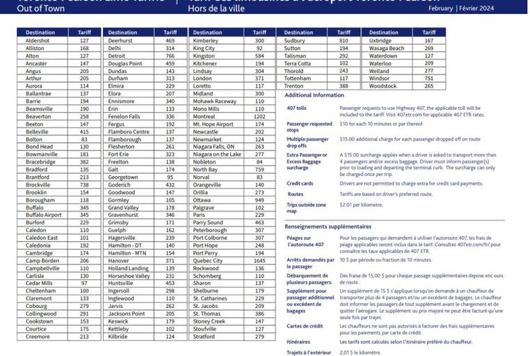 Toronto Limo Out of Town Rates